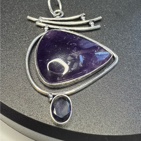 Natural Amethyst Amethyst 925 Silver Plated Gemstone Pendant 2.3"